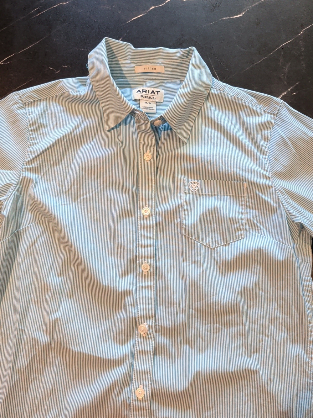 Ariat Light Blue and White Striped Casual Button-Down Shirt - Picture 2 of 9